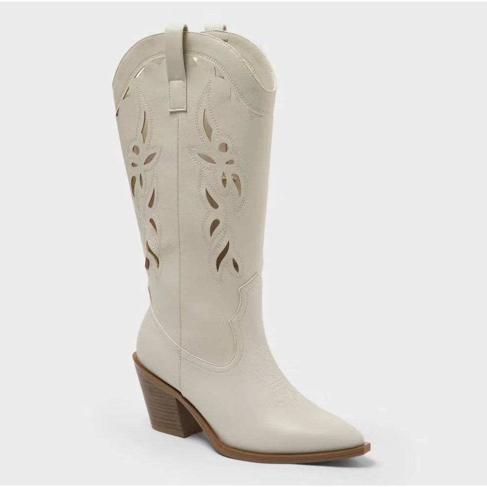 Cream Western Cutout Cowboy Boots Universal Thread Mid Calf Tiana Size 10
